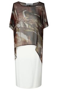 Sukienka Model FSU6205268W  Ecru/Czekoladowy ciemny wzór